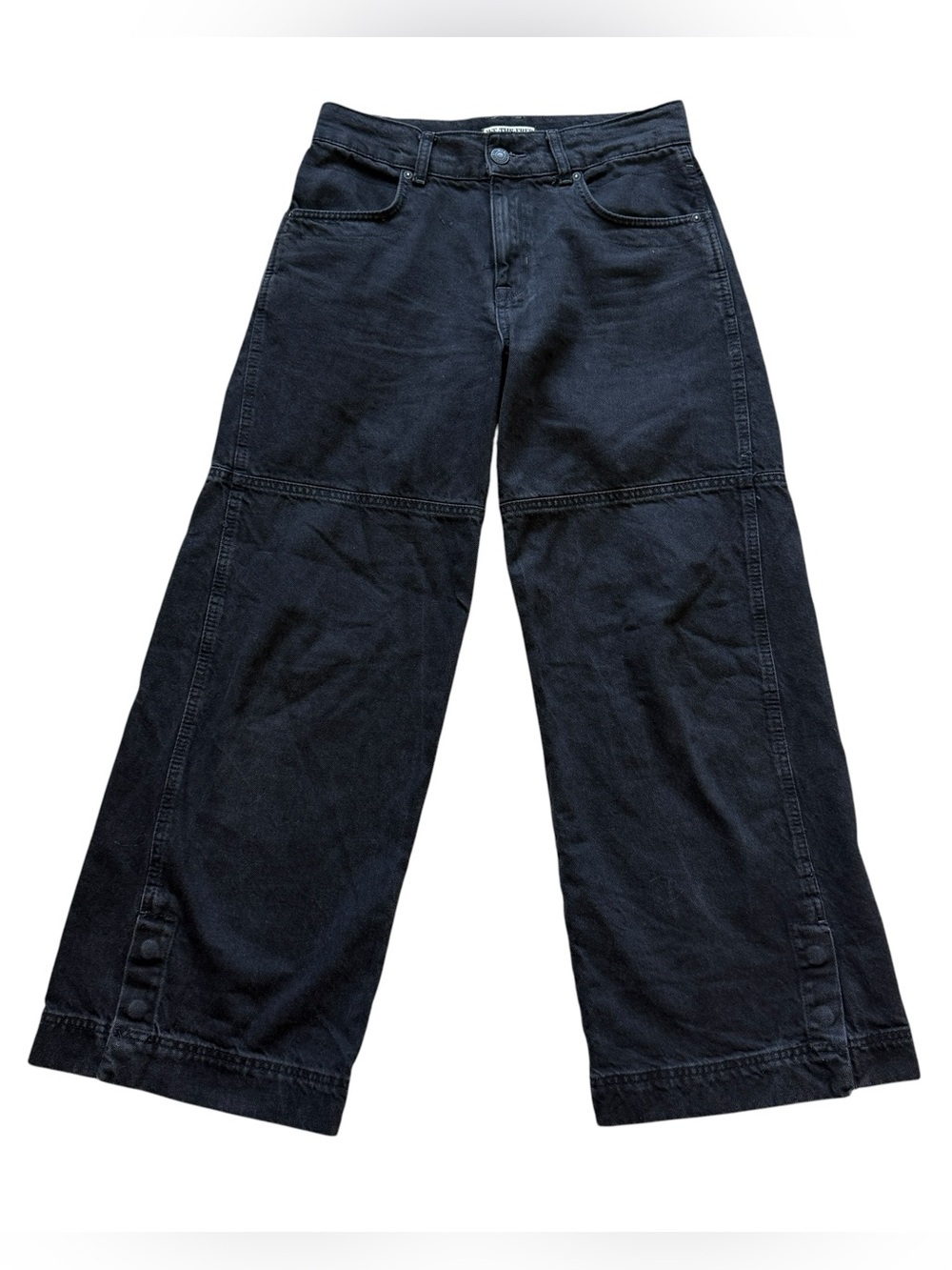 Free People We The Free Benji Black Relaxed Wide Leg Jeans Size 28 Utility Denim